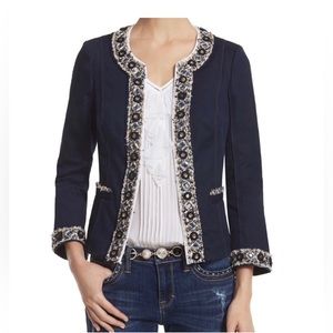 White House Black Market Navy Blue Beaded Embellished Blazer